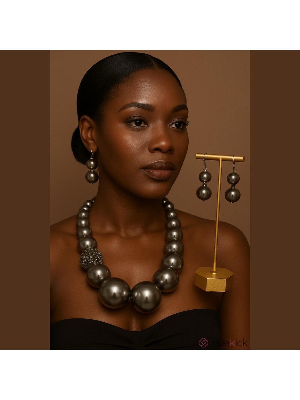 Elegant Grey Large Beaded Necklace & Earring Set.